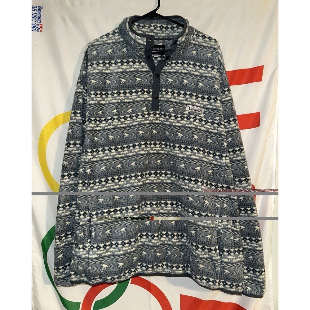 Local Boy Snap T Fleece Sweatshirt 2XL Green Geometric Pullover